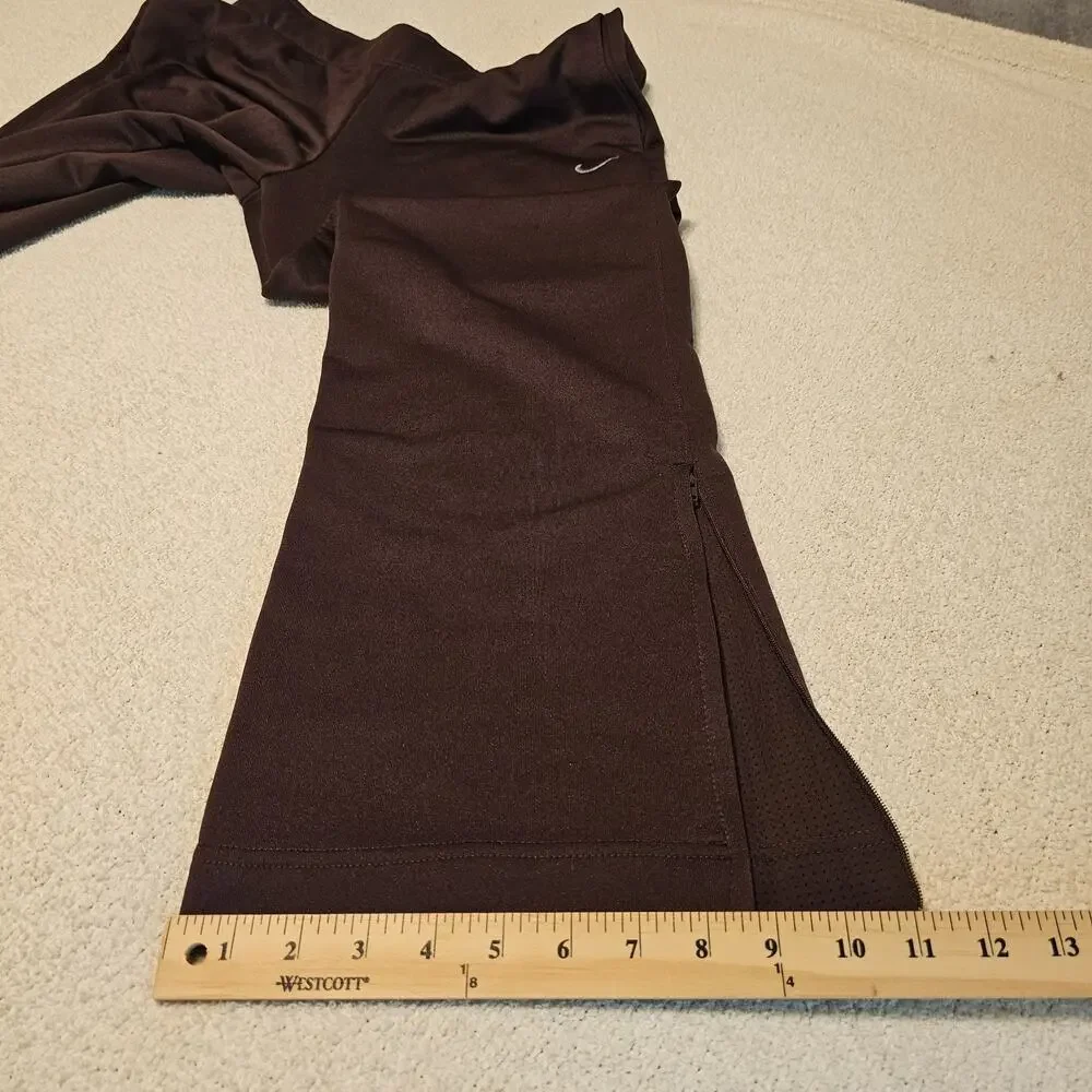 Nike Dri-FIT Womens Large Brown Straight Leg Track Pants Athletic Zip Hem